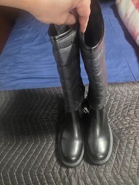 Women's Black Tall Quilted Shaft Rain Boots